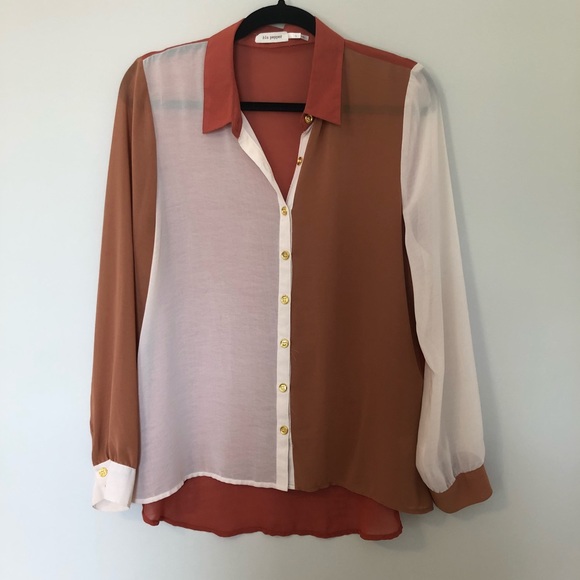 Sheer Color Block Button Down - Picture 1 of 5